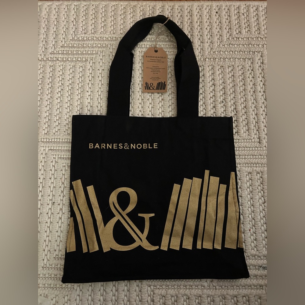 Barnes & Noble Black & Gold Handmade Premium Cotton Tote Bag - NWT